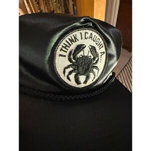 Nissin Cap Black Nylon Satin Trucker Hat I Think I Caught A Crab Patch Rope Cap